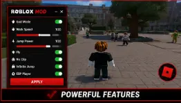 Roblox MOD interface showing different game features and settings