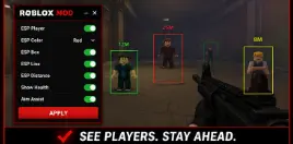 Roblox MOD ESP interface highlighting players in a Roblox game