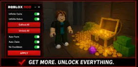 Roblox MOD interface showing auto-farm and item-related features